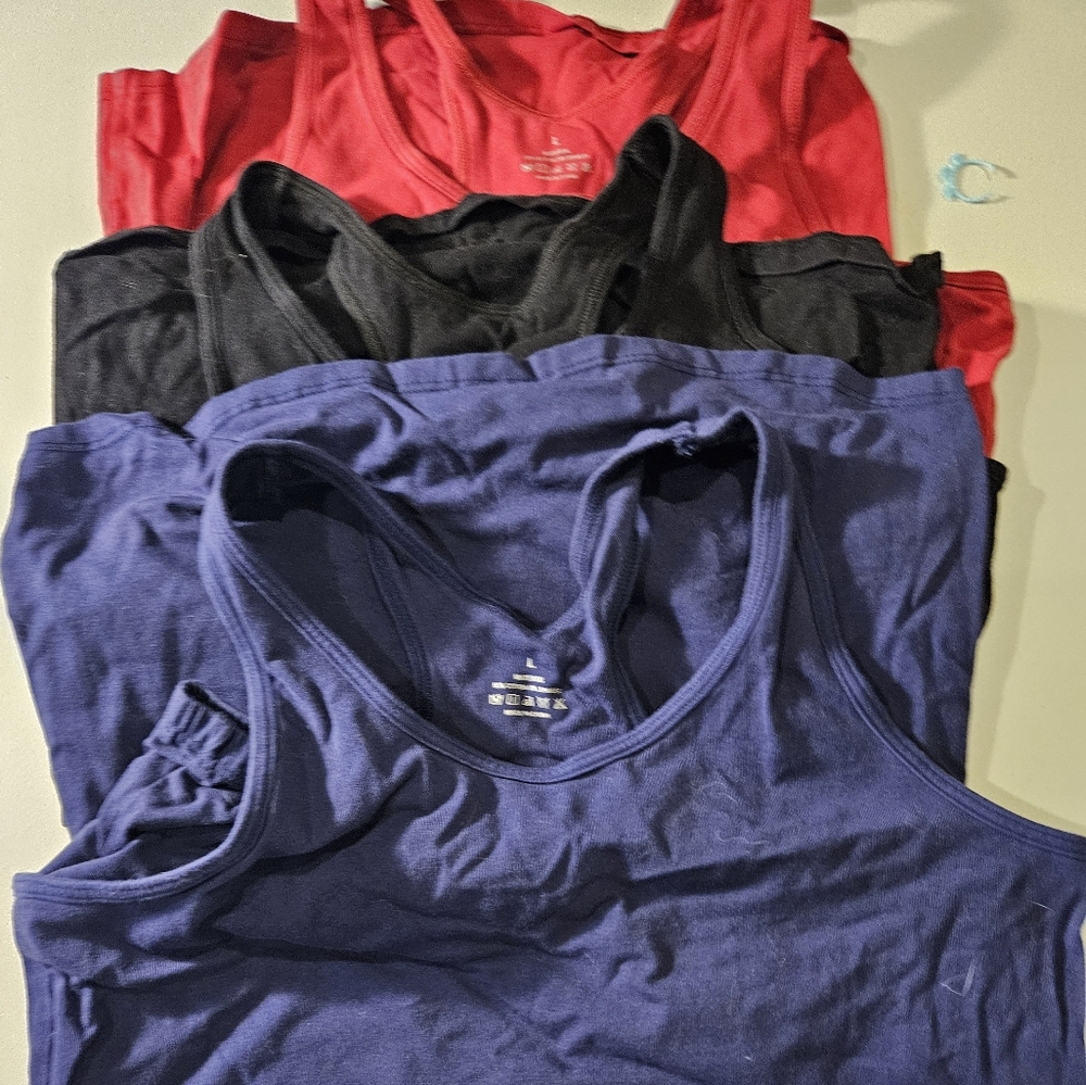 Blue, Black, and Red Shelf Bra Tank Tops